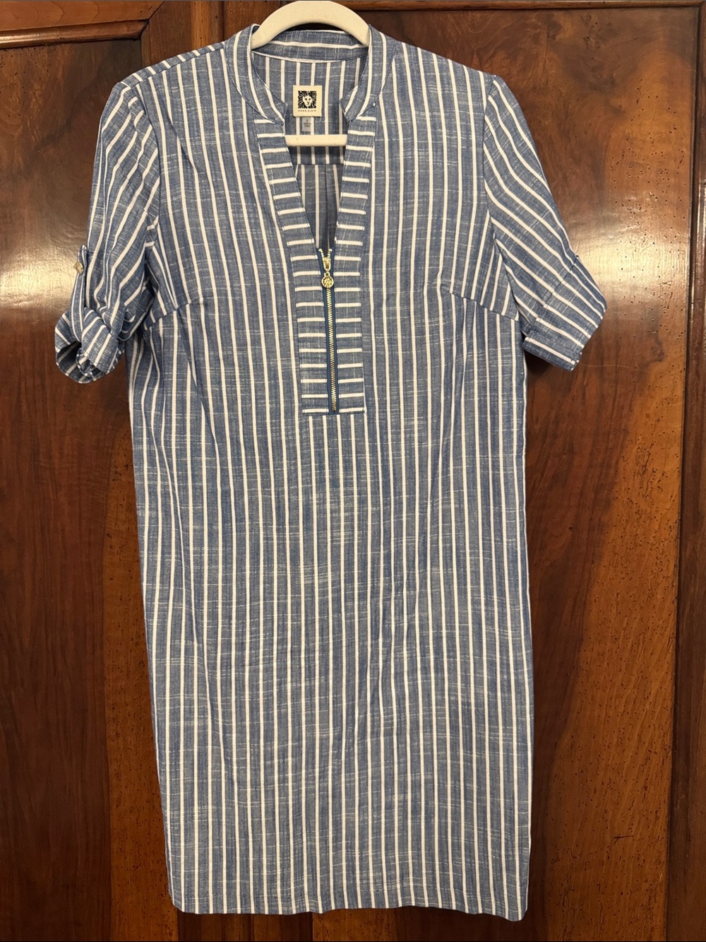 Anne Klein Blue and White Striped Button-Down Dress